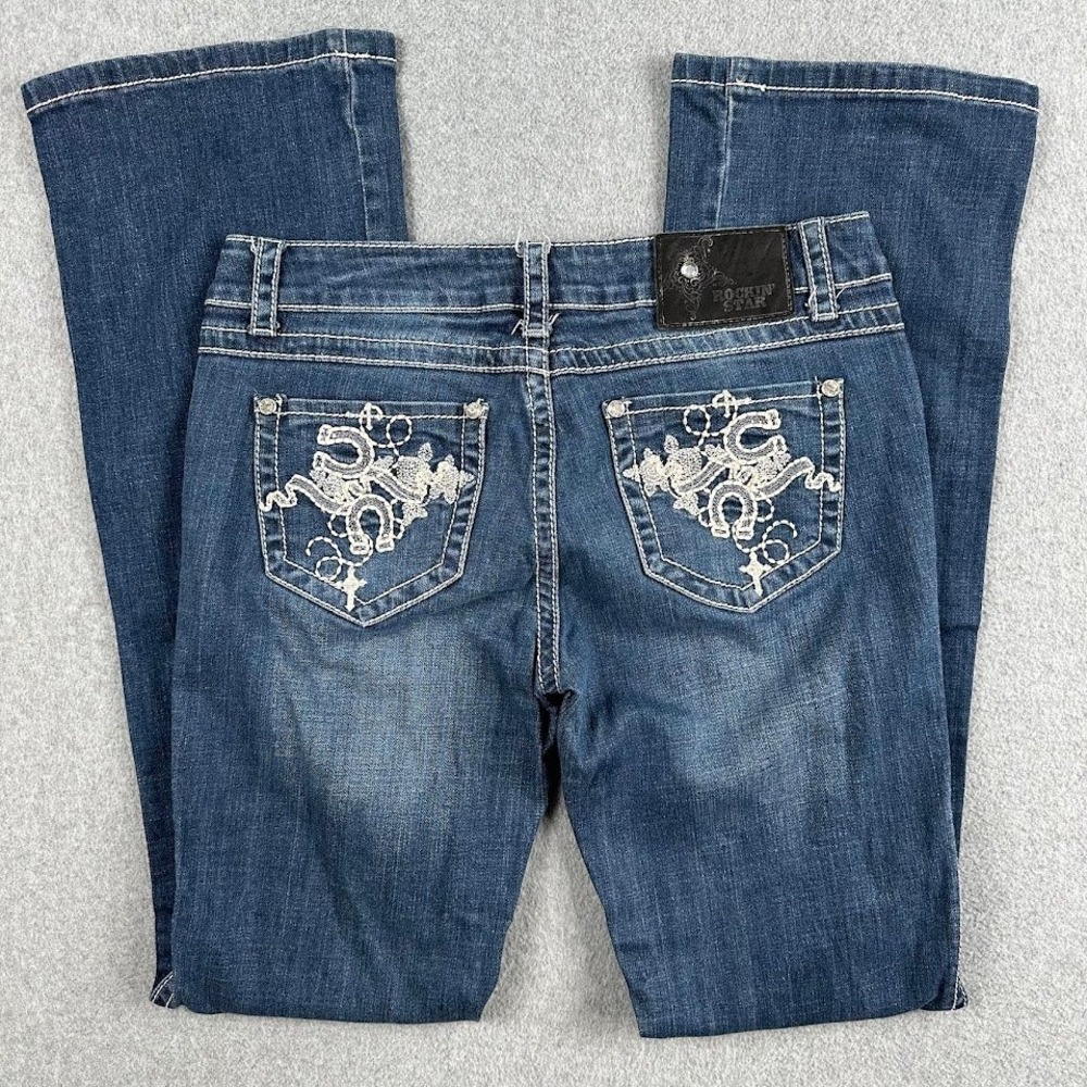 Rockin‎ Star Ranch Women Jeans 29 Bootcut Embroidered Pockets Horseshoe Rodeo